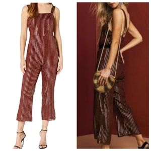 Show Me Your Mumu Yvonne Jumpsuit Red Gold Metallic Stripe - Size XL